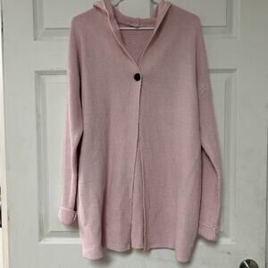 Pink Knitted Cardigan With Hood